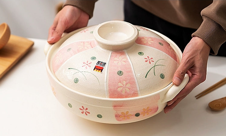 万古烧土锅(花见草)
